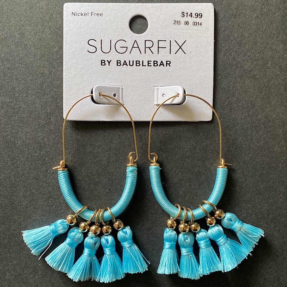 Sugarfix by BaubleBar Gold Tone Aqua Blue String Tassel Earrings Nickel Free